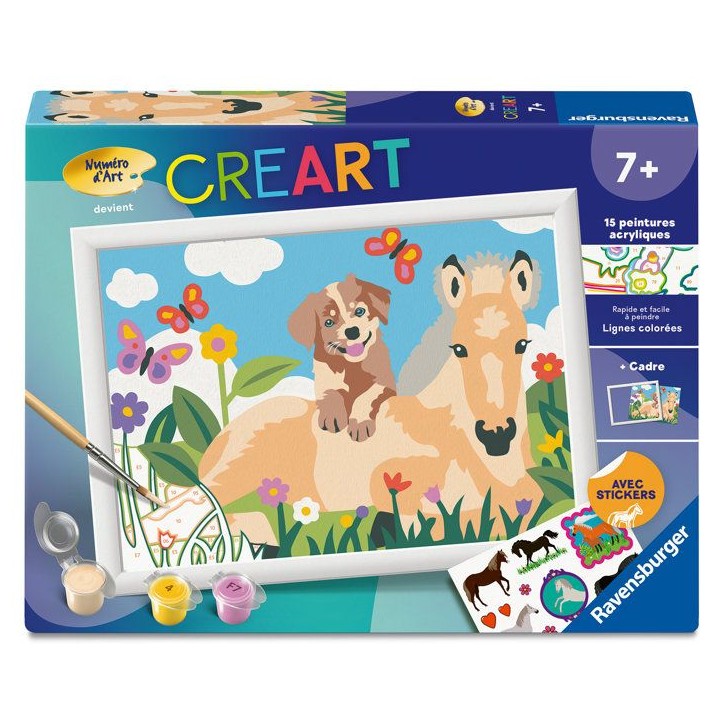 Ravensburger – CreArt Kids 18x24cm – Numéro d'Art – Cheval & Chien – Kit de peinture par numéros – Des 7 ans – 120 Ravensburger – CreArt Kids 18x24cm – Numéro d'Art – Cheval & Chien – Kit de peinture par numéros – Des 7 ans – 120