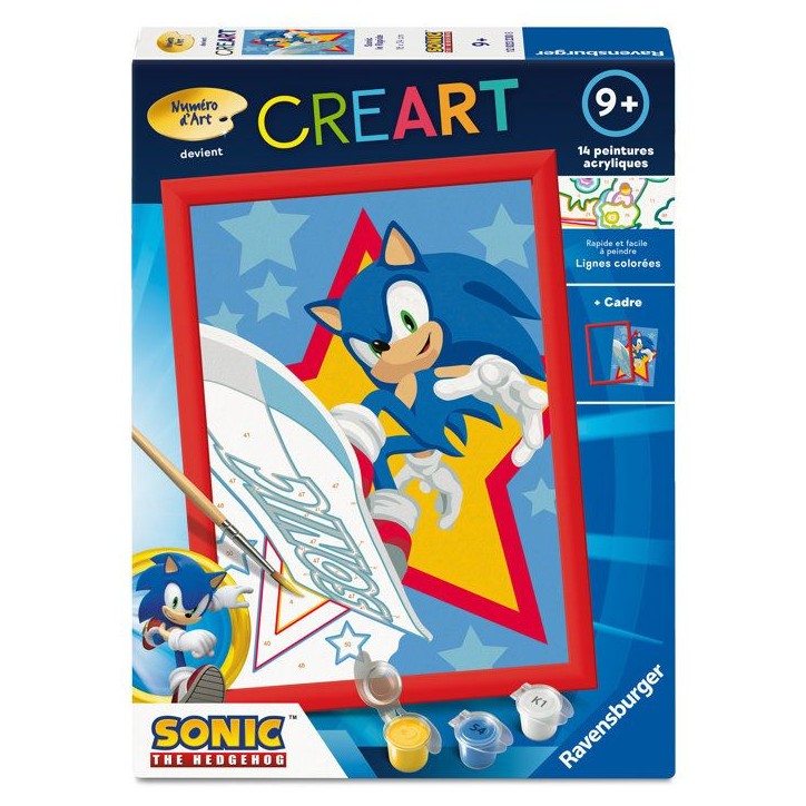 Ravensburger – CreArt Kids 18x24cm – Numéro d'Art – Sonic – Kit de peinture par numéros – Des 7 ans – 12023230 Ravensburger – CreArt Kids 18x24cm – Numéro d'Art – Sonic – Kit de peinture par numéros – Des 7 ans – 12023230