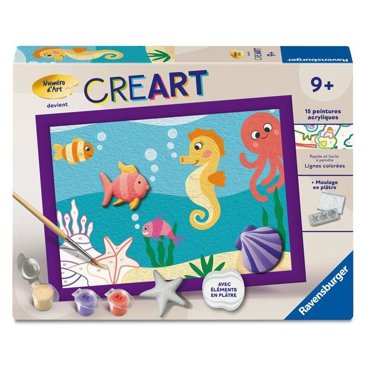 Ravensburger – CreArt Kids 18x24cm – Numéro d'Art – Océan – Edition plâtre – Kit de peinture par numéros – Des 9 Ravensburger – CreArt Kids 18x24cm – Numéro d'Art – Océan – Edition plâtre – Kit de peinture par numéros – Des 9