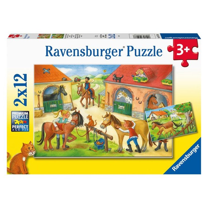 Puzzle enfant Ravensburger Vakantie op de manege - 2 x 12 pieces - Animaux Puzzle enfant Ravensburger Vakantie op de manege - 2 x 12 pieces - Animaux