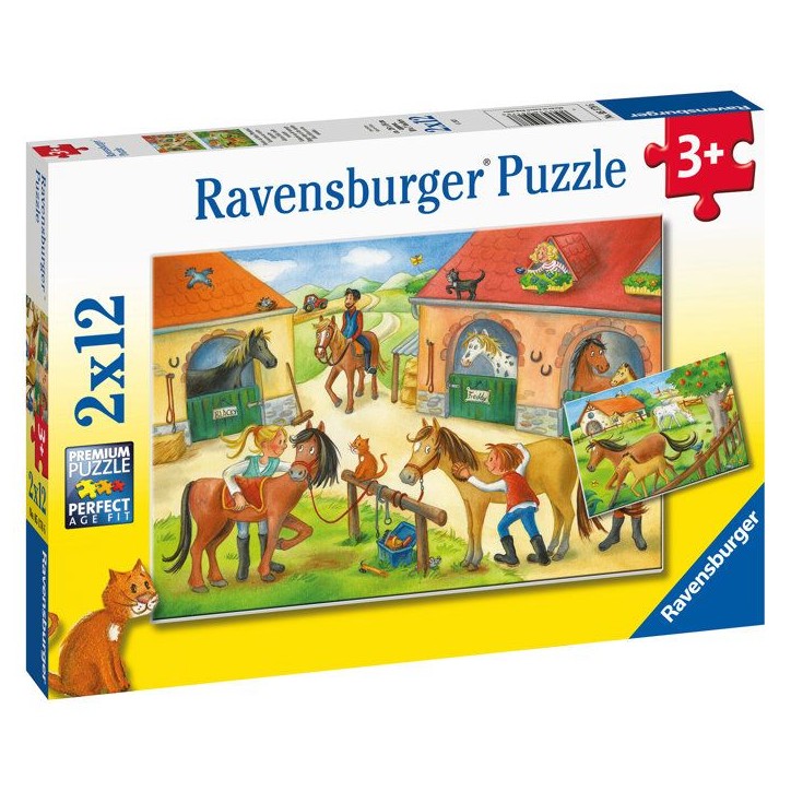 Puzzle enfant Ravensburger Vakantie op de manege - 2 x 12 pieces - Animaux Puzzle enfant Ravensburger Vakantie op de manege - 2 x 12 pieces - Animaux