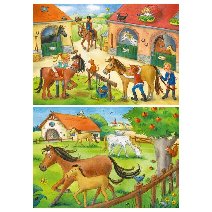 Puzzle enfant Ravensburger Vakantie op de manege - 2 x 12 pieces - Animaux Puzzle enfant Ravensburger Vakantie op de manege - 2 x 12 pieces - Animaux