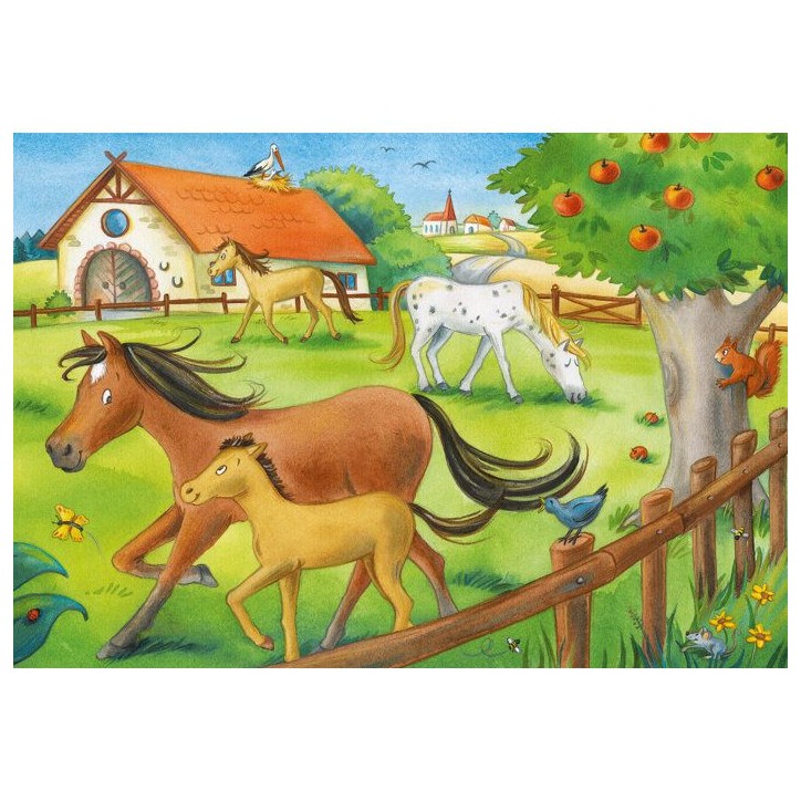 Puzzle enfant Ravensburger Vakantie op de manege - 2 x 12 pieces - Animaux Puzzle enfant Ravensburger Vakantie op de manege - 2 x 12 pieces - Animaux