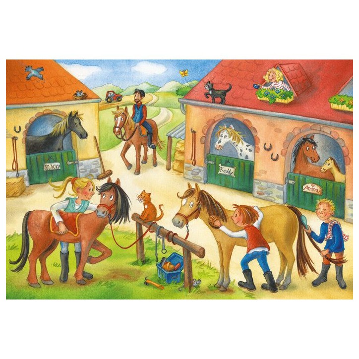 Puzzle enfant Ravensburger Vakantie op de manege - 2 x 12 pieces - Animaux Puzzle enfant Ravensburger Vakantie op de manege - 2 x 12 pieces - Animaux