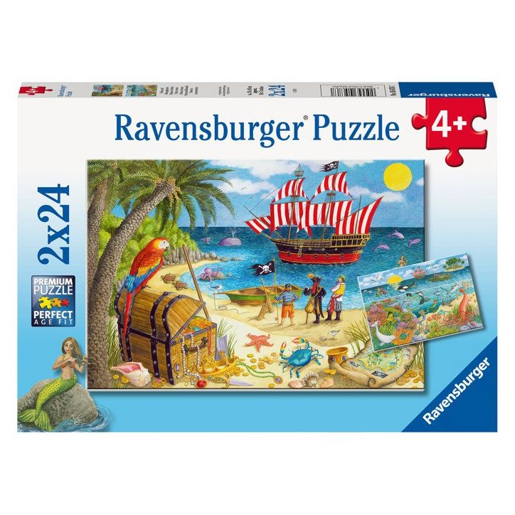 Ravensburger - Puzzle Enfant - Lot de 2 puzzles 24 pieces - Pirates et sirenes -des 4 ans - 2 posters a taille réelle - 05676