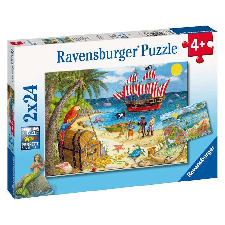Ravensburger - Puzzle Enfant - Lot de 2 puzzles 24 pieces - Pirates et sirenes -des 4 ans - 2 posters a taille réelle - 05676