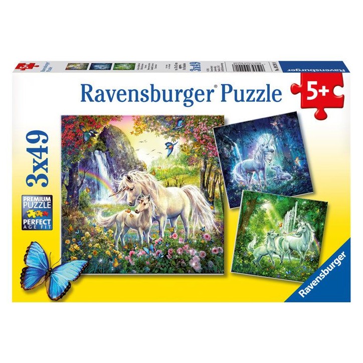 Puzzle 3 x 49 pieces : Les licornes