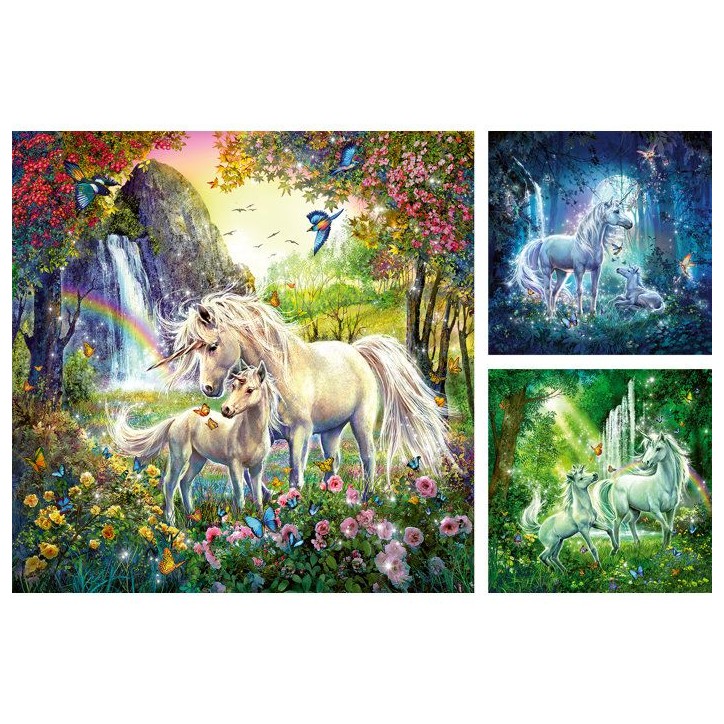 Puzzle 3 x 49 pieces : Les licornes