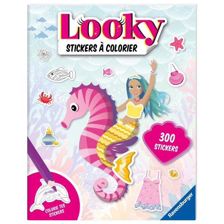 Ravensburger – Looky Livre de stickers – Livre stickers a colorier – 24 pages – Dessin de mode – Sirenes – Des 4 ans Ravensburger – Looky Livre de stickers – Livre stickers a colorier – 24 pages – Dessin de mode – Sirenes – Des 4 ans