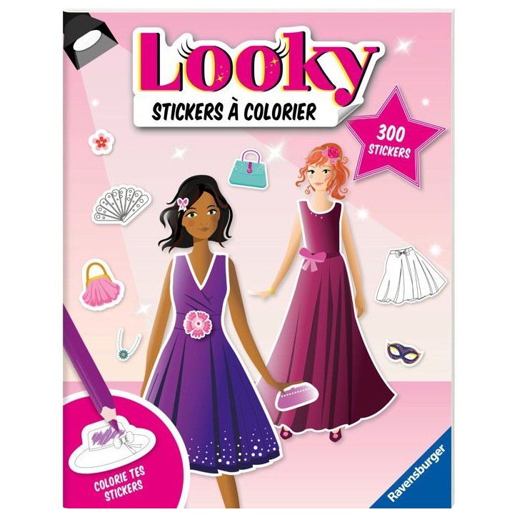 Ravensburger–Looky Livre de stickers–Livre stickers a colorier 24 pages–Dessin de mode–Robes de soirée–Des 4 ans–13 Ravensburger–Looky Livre de stickers–Livre stickers a colorier 24 pages–Dessin de mode–Robes de soirée–Des 4 ans–13