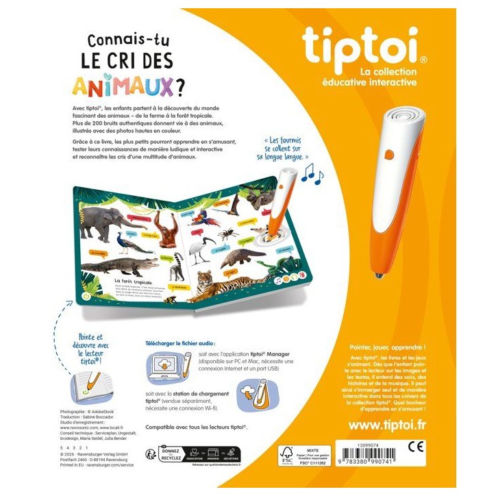 Ravensburger-tiptoi-Livre interactif Connais-tu le cri des animaux ?-Jeu éducatif électronique, sans écran-des 3 ans-13099074 Ravensburger-tiptoi-Livre interactif Connais-tu le cri des animaux ?-Jeu éducatif électronique, sans écran-des 3 ans-13099074