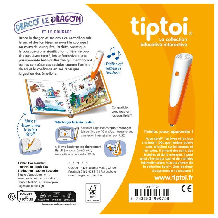 Ravensburger-tiptoi-Livre interactif-Draco le dragon et le Courage-Jeu éducatif électronique, sans écran-des 4 ans-13099075 Ravensburger-tiptoi-Livre interactif-Draco le dragon et le Courage-Jeu éducatif électronique, sans écran-des 4 ans-13099075