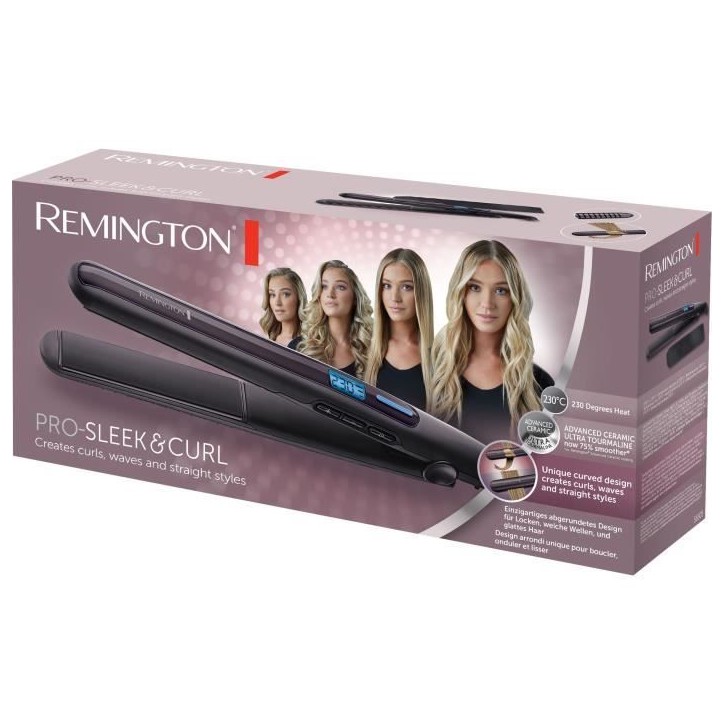 Lisseur boucleur - REMINGTON - S6505 PRO-SLEEK & CURL - 230°C - Chauffe rapide - Turbo - Pochette - Noir Lisseur boucleur - REMINGTON - S6505 PRO-SLEEK & CURL - 230°C - Chauffe rapide - Turbo - Pochette - Noir