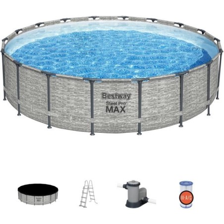 Kit Piscine hors sol tubulaire BESTWAY Steel Pro Max™ - 549 x 122 cm - Ronde (Avec pompe de filtration, une échelle et une b