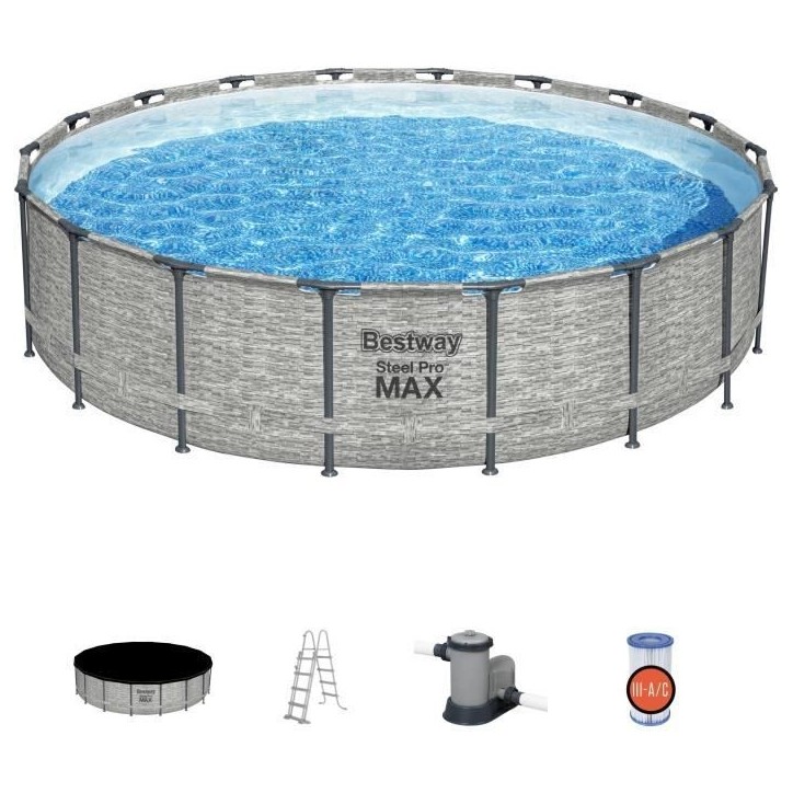 Kit Piscine hors sol tubulaire BESTWAY Steel Pro Max™ - 549 x 122 cm - Ronde (Avec pompe de filtration, une échelle et une b Kit Piscine hors sol tubulaire BESTWAY Steel Pro Max™ - 549 x 122 cm - Ronde (Avec pompe de filtration, une échelle et une b