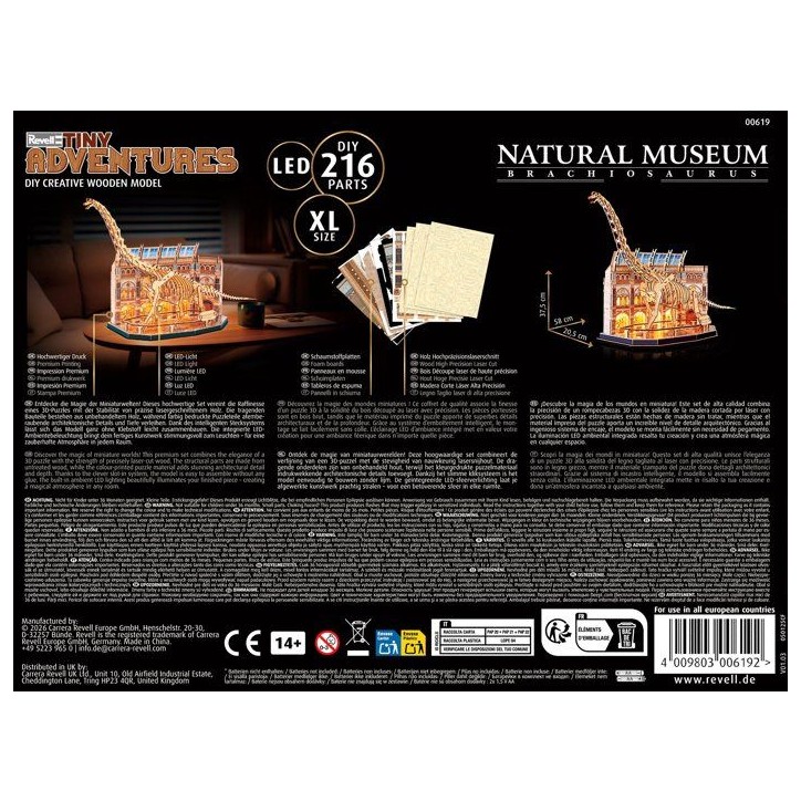 Puzzle 3D en bois - REVELL - Tiny Adventures - Natural Museum - Brachiosaur - LED Puzzle 3D en bois - REVELL - Tiny Adventures - Natural Museum - Brachiosaur - LED