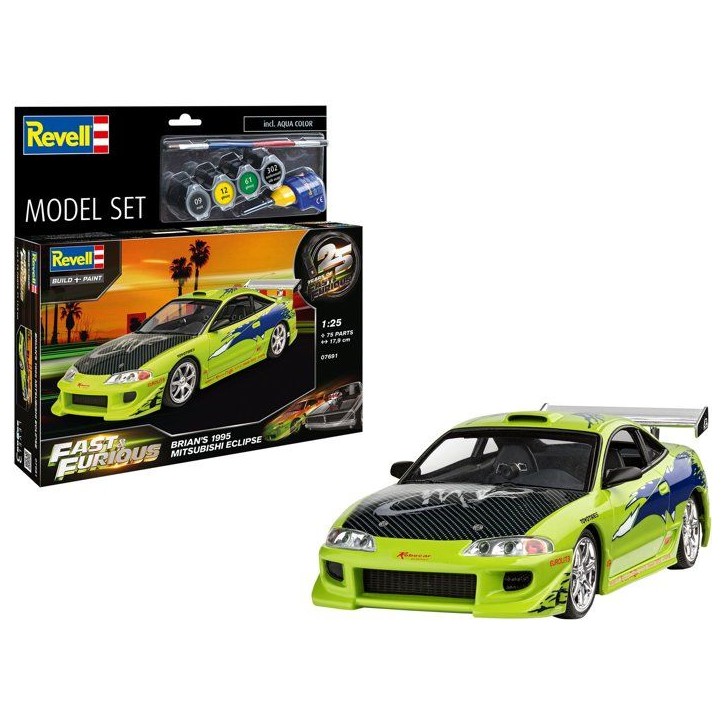 Maquette de voiture - REVELL - Model Set - Fast & Furious - Mitsubishi Eclipse de Brian - Avec colle, peintures et accessoires Maquette de voiture - REVELL - Model Set - Fast & Furious - Mitsubishi Eclipse de Brian - Avec colle, peintures et accessoires
