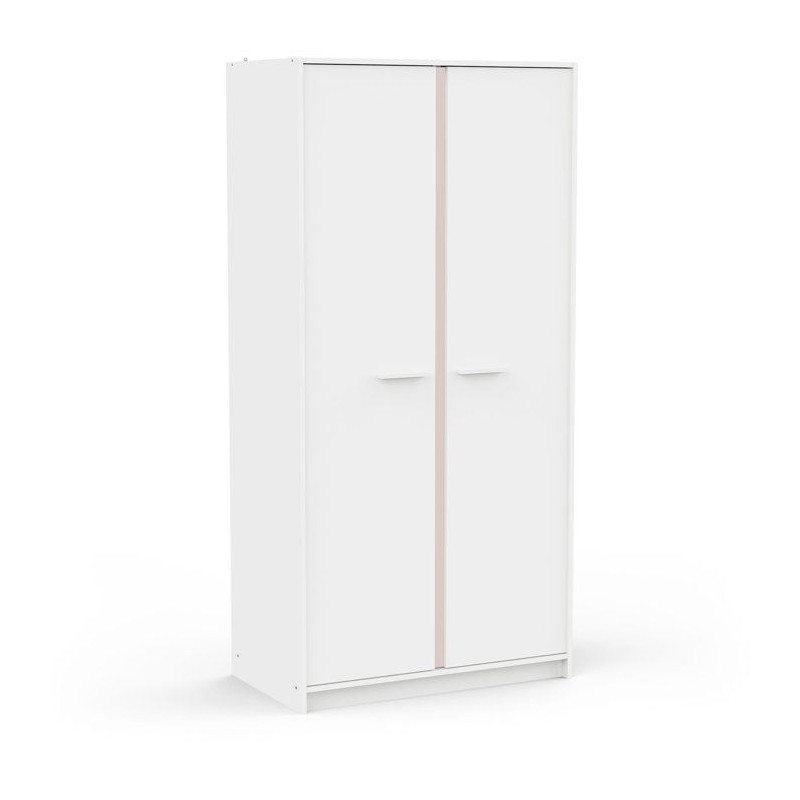 Armoire de chambre - REVERSO - Blanc mat - Décor Rose ou Bleu - 2 por