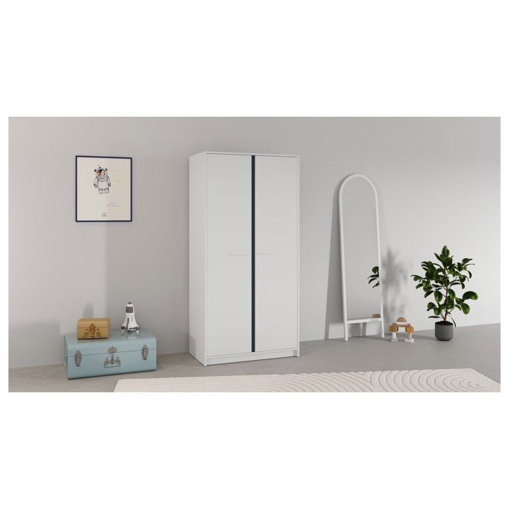 Armoire de chambre - REVERSO - Blanc mat - Décor Rose ou Bleu - 2 portes - L88,3 x P50 x H180,9 cm Armoire de chambre - REVERSO - Blanc mat - Décor Rose ou Bleu - 2 portes - L88,3 x P50 x H180,9 cm