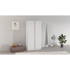 Armoire de chambre - REVERSO - Blanc mat - Décor Rose ou Bleu - 2 por
