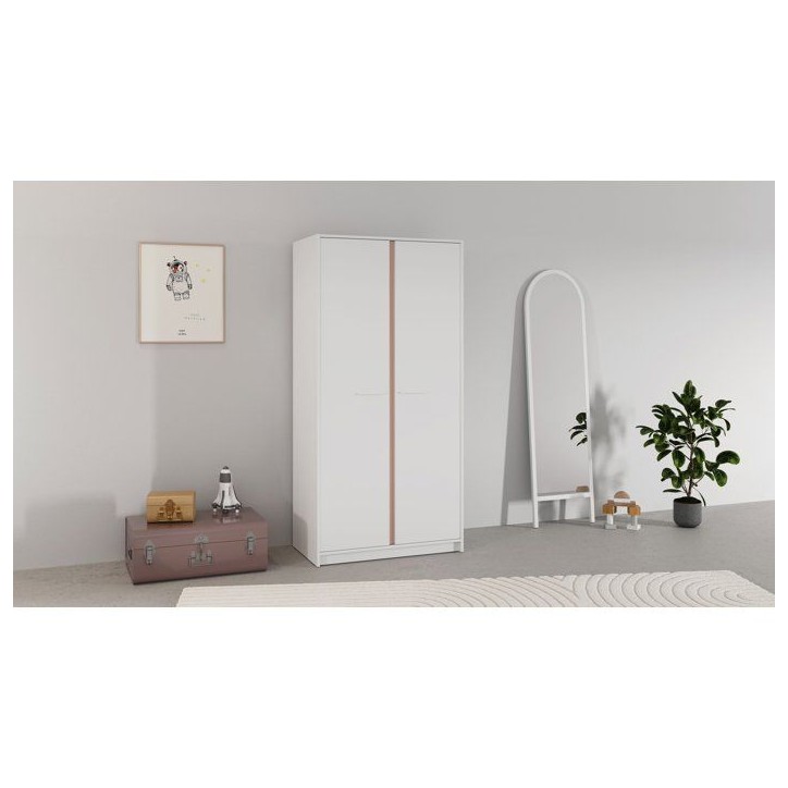 Armoire de chambre - REVERSO - Blanc mat - Décor Rose ou Bleu - 2 portes - L88,3 x P50 x H180,9 cm Armoire de chambre - REVERSO - Blanc mat - Décor Rose ou Bleu - 2 portes - L88,3 x P50 x H180,9 cm