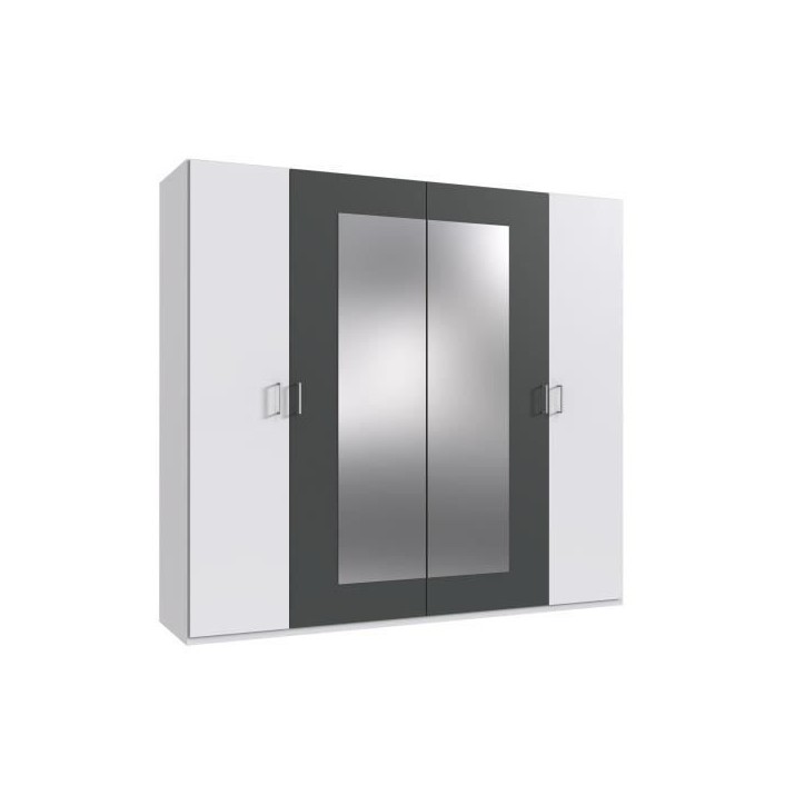 Armoire RHODES - 4 portes + miroirs - Décor Blanc et gris - L225 x P58 x H208 cm Armoire RHODES - 4 portes + miroirs - Décor Blanc et gris - L225 x P58 x H208 cm