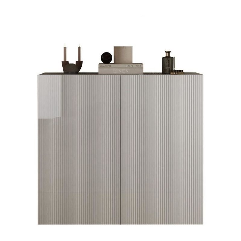 Meuble de rangement - RICCIONE - Blanc laqué brillant - 2 portes - 12