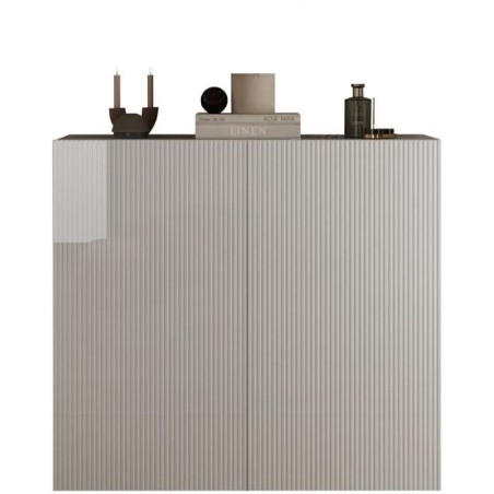 Meuble de rangement - RICCIONE - Blanc laqué brillant - 2 portes - 12