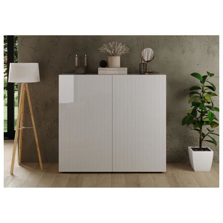 Meuble de rangement - RICCIONE - Blanc laqué brillant - 2 portes - 121 x 42 x 111 cm Meuble de rangement - RICCIONE - Blanc laqué brillant - 2 portes - 121 x 42 x 111 cm