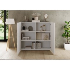 Meuble de rangement - RICCIONE - Blanc laqué brillant - 2 portes - 12