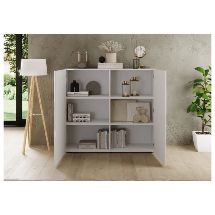 Meuble de rangement - RICCIONE - Blanc laqué brillant - 2 portes - 121 x 42 x 111 cm Meuble de rangement - RICCIONE - Blanc laqué brillant - 2 portes - 121 x 42 x 111 cm