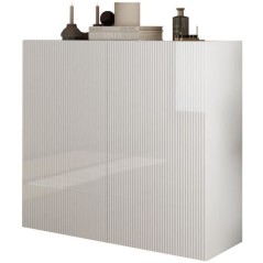 Meuble de rangement - RICCIONE - Blanc laqué brillant - 2 portes - 12