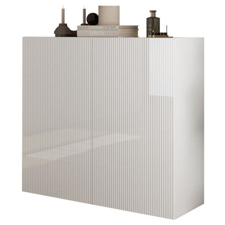 Meuble de rangement - RICCIONE - Blanc laqué brillant - 2 portes - 121 x 42 x 111 cm Meuble de rangement - RICCIONE - Blanc laqué brillant - 2 portes - 121 x 42 x 111 cm