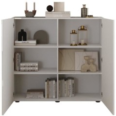 Meuble de rangement - RICCIONE - Blanc laqué brillant - 2 portes - 12