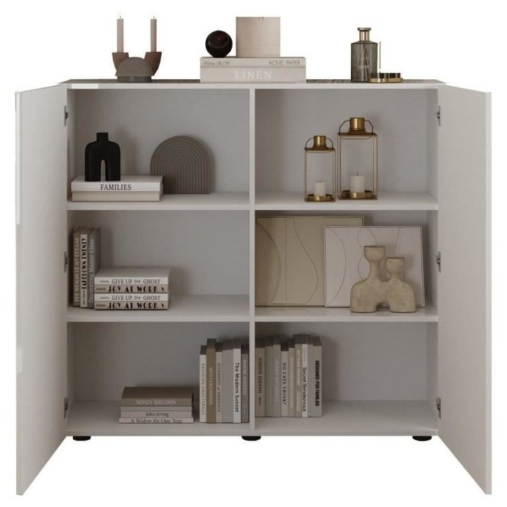 Meuble de rangement - RICCIONE - Blanc laqué brillant - 2 portes - 121 x 42 x 111 cm Meuble de rangement - RICCIONE - Blanc laqué brillant - 2 portes - 121 x 42 x 111 cm