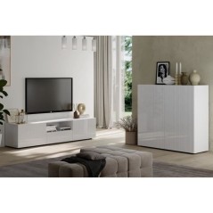 Meuble de rangement - RICCIONE - Blanc laqué brillant - 2 portes - 12
