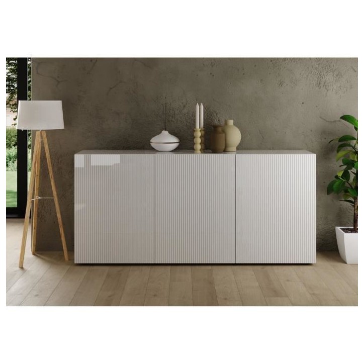 Buffet - RICCIONE - Blanc laqué brillant - 3 portes - 191 x 42 x 84 cm Buffet - RICCIONE - Blanc laqué brillant - 3 portes - 191 x 42 x 84 cm