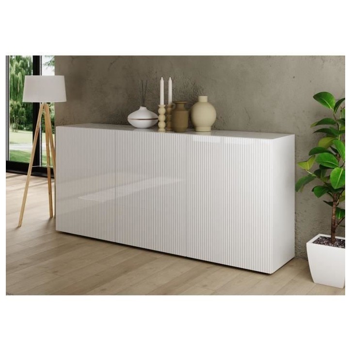 Buffet - RICCIONE - Blanc laqué brillant - 3 portes - 191 x 42 x 84 cm Buffet - RICCIONE - Blanc laqué brillant - 3 portes - 191 x 42 x 84 cm