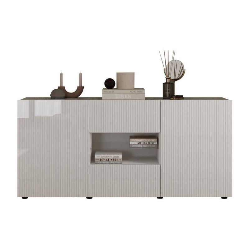 Buffet - RICCIONE - Blanc laqué brillant - 2 portes - 2 tiroirs - 181