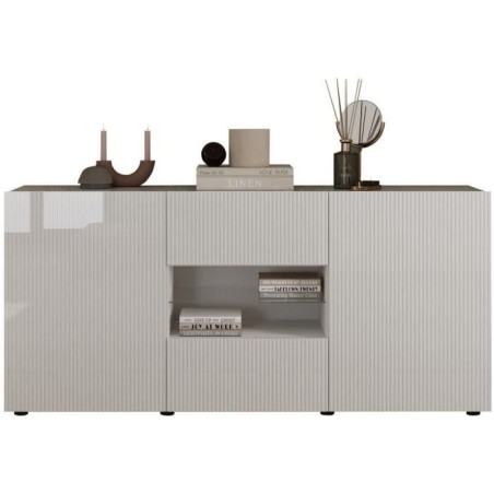 Buffet - RICCIONE - Blanc laqué brillant - 2 portes - 2 tiroirs - 181
