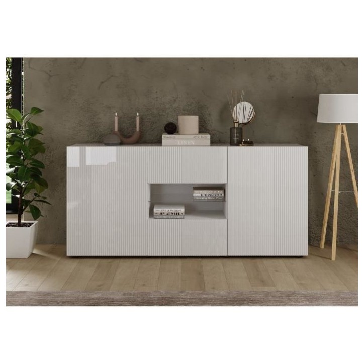 Buffet - RICCIONE - Blanc laqué brillant - 2 portes - 2 tiroirs - 181 x 42 x 84 cm Buffet - RICCIONE - Blanc laqué brillant - 2 portes - 2 tiroirs - 181 x 42 x 84 cm
