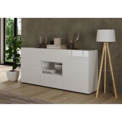 Buffet - RICCIONE - Blanc laqué brillant - 2 portes - 2 tiroirs - 181