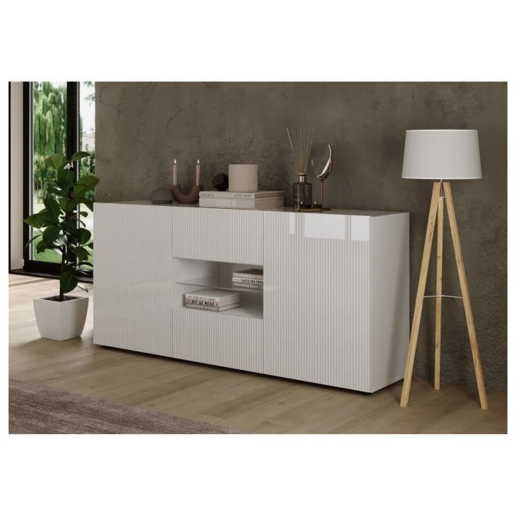 Buffet - RICCIONE - Blanc laqué brillant - 2 portes - 2 tiroirs - 181 x 42 x 84 cm Buffet - RICCIONE - Blanc laqué brillant - 2 portes - 2 tiroirs - 181 x 42 x 84 cm