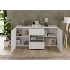 Buffet - RICCIONE - Blanc laqué brillant - 2 portes - 2 tiroirs - 181
