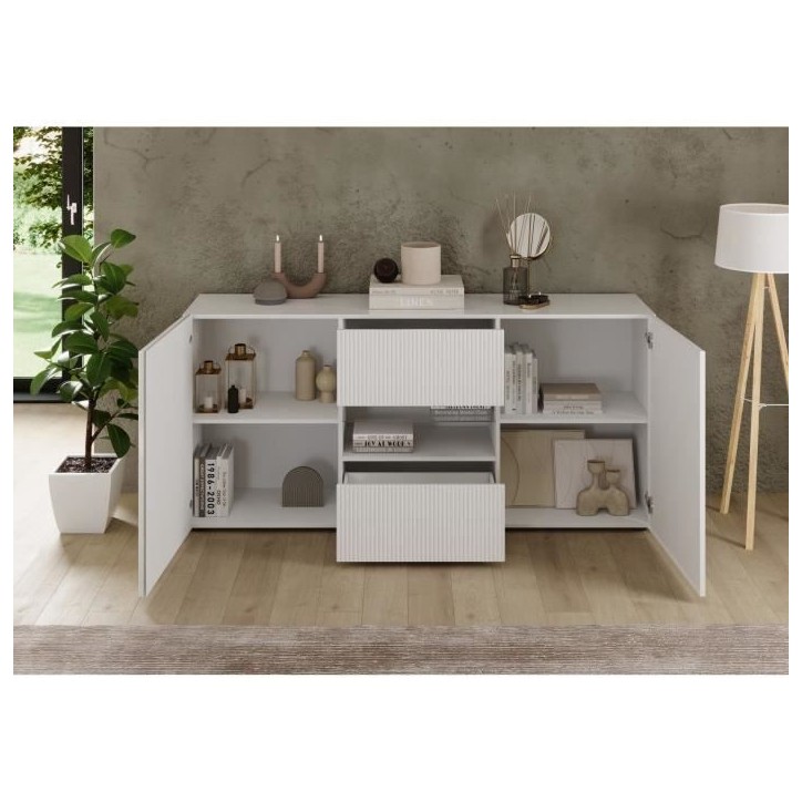 Buffet - RICCIONE - Blanc laqué brillant - 2 portes - 2 tiroirs - 181 x 42 x 84 cm Buffet - RICCIONE - Blanc laqué brillant - 2 portes - 2 tiroirs - 181 x 42 x 84 cm