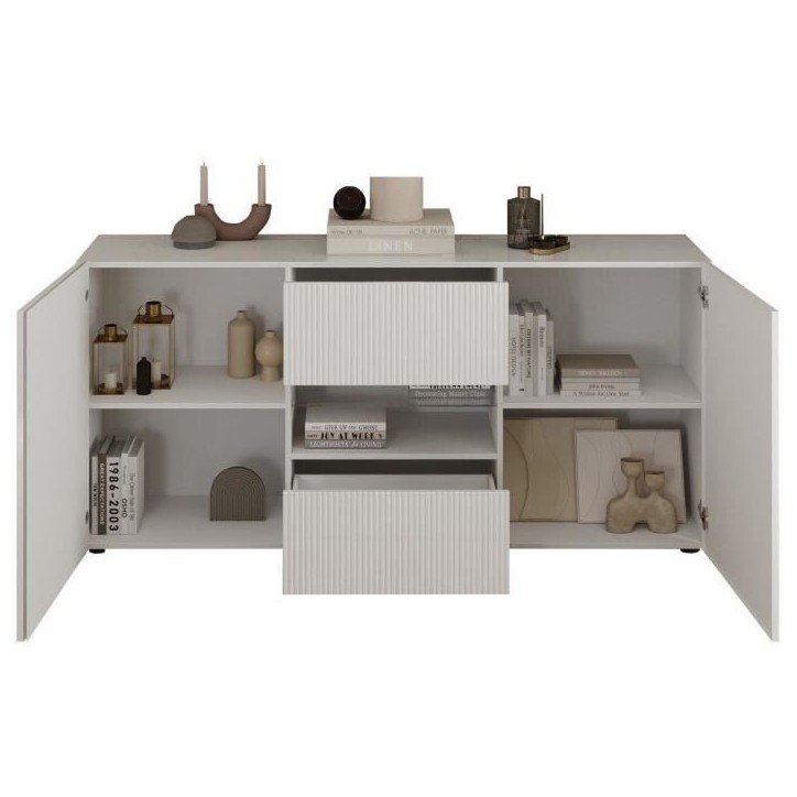 Buffet - RICCIONE - Blanc laqué brillant - 2 portes - 2 tiroirs - 181 x 42 x 84 cm Buffet - RICCIONE - Blanc laqué brillant - 2 portes - 2 tiroirs - 181 x 42 x 84 cm