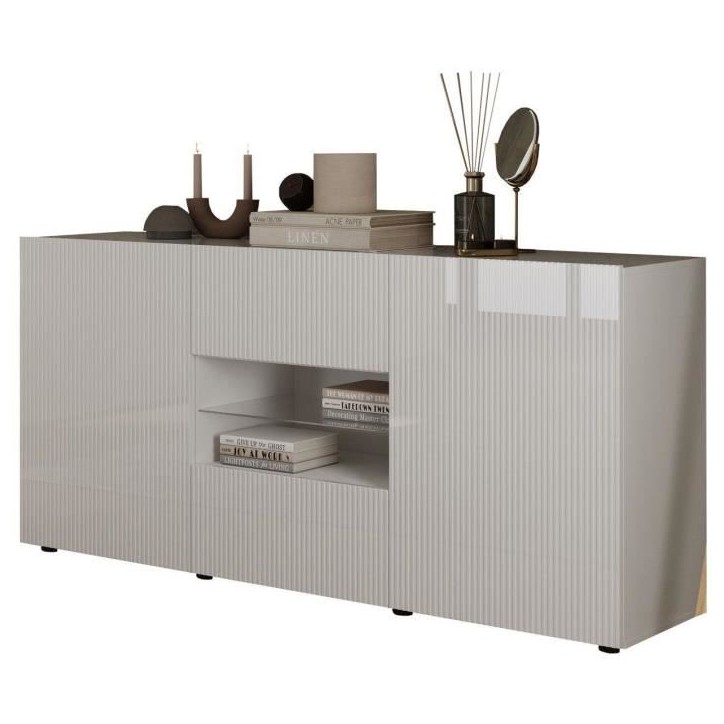 Buffet - RICCIONE - Blanc laqué brillant - 2 portes - 2 tiroirs - 181 x 42 x 84 cm Buffet - RICCIONE - Blanc laqué brillant - 2 portes - 2 tiroirs - 181 x 42 x 84 cm