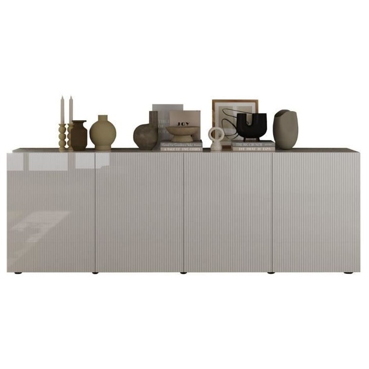 Buffet - RICCIONE - Blanc laqué brillant - 4 portes - 241 x 42 x 84 cm