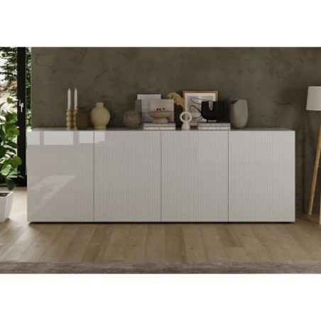 Buffet - RICCIONE - Blanc laqué brillant - 4 portes - 241 x 42 x 84 cm