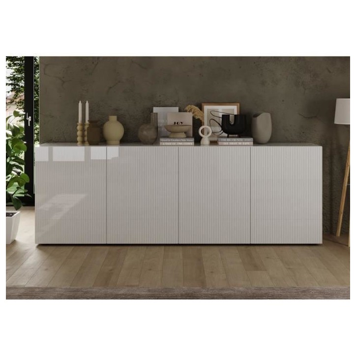 Buffet - RICCIONE - Blanc laqué brillant - 4 portes - 241 x 42 x 84 cm